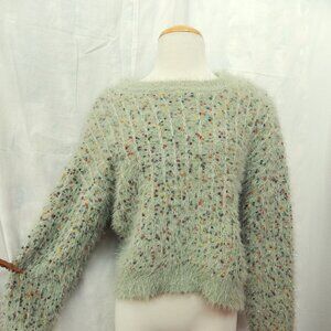 Mohair Like Sweater by L 'ayard - Size Lge.  Green with Multi Color Accents